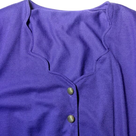 Vintage 80s Purple Dress Size 10 Button Scalloped V Neck Long Sleeve Modest READ - Picture 3 of 16